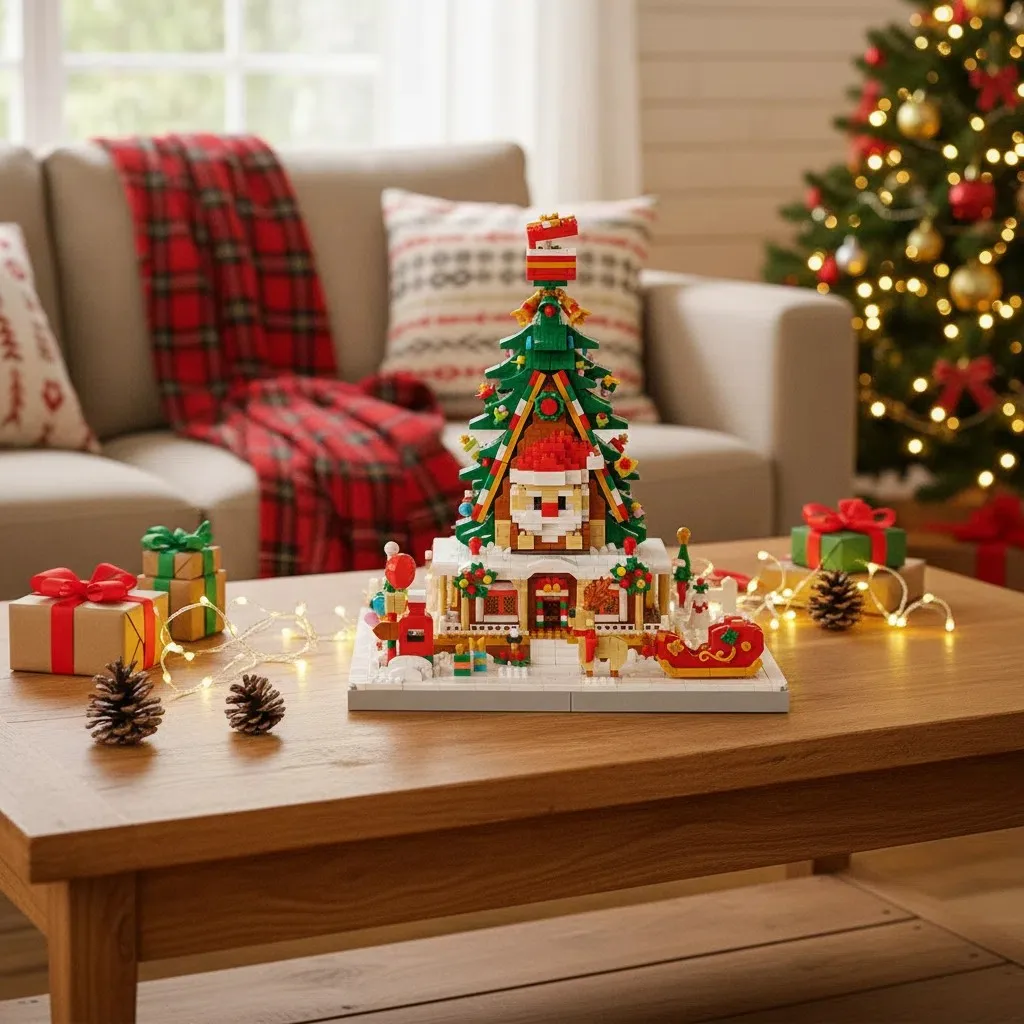 OUZEY MOC عيد الميلاد سانتا كلوز شجرة البيت اللبنات مجموعة الشتاء الثلوج المقصورة كوخ لتقوم بها بنفسك نموذج اللعب هدايا عيد الميلاد #4