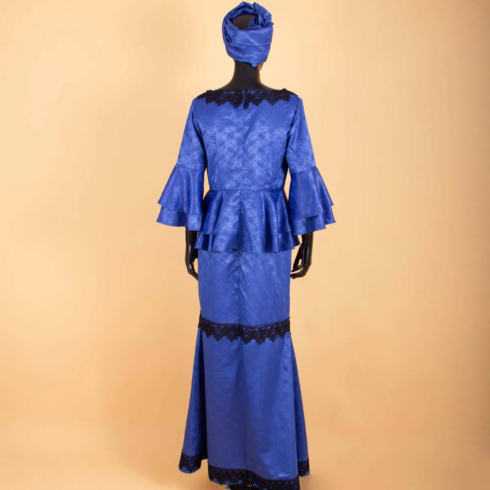APTX African Dresses for Women Lace Ruffles Flare Sleeves Top Floor Length Trumpet Skirt Party Dress TA2026001