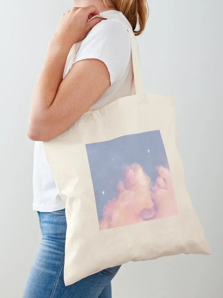 soft aesthetic pink / orange clouds digital painting design. Tote Bag Shopper bag tote bags men Tote Bag