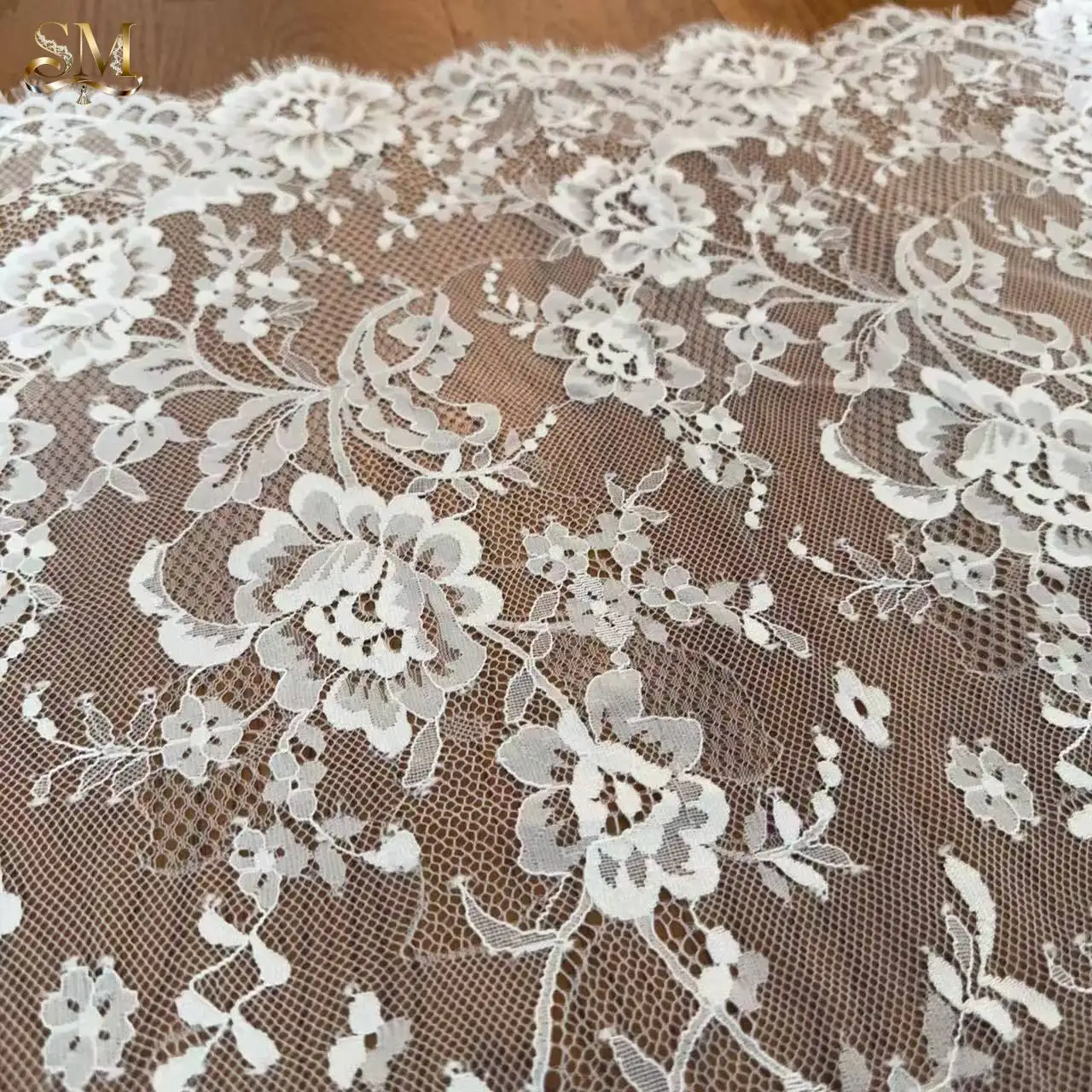 

3M French Single Eyelash Lace Embroidery Water Soluble Fabric 70CM Wide Perfect for DIY Clothing Skirt and Wedding Dress Making