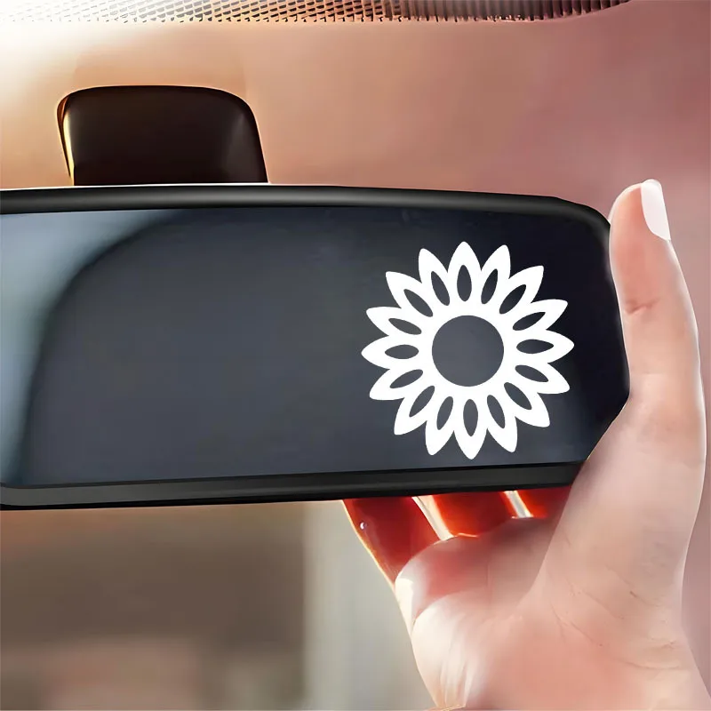 

2PCS/SET White Sunflower Car Rearview Mirror Sticker Waterproof Decal Automotive Interior Decor Accessory
