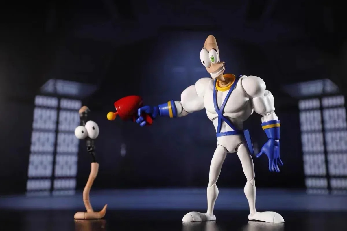 

Original PDAN Action Figure Earthworm Jim Professor Monkey Body Bob Killer Goldfish Snot Worm Joint Movable Model Ornament Toy