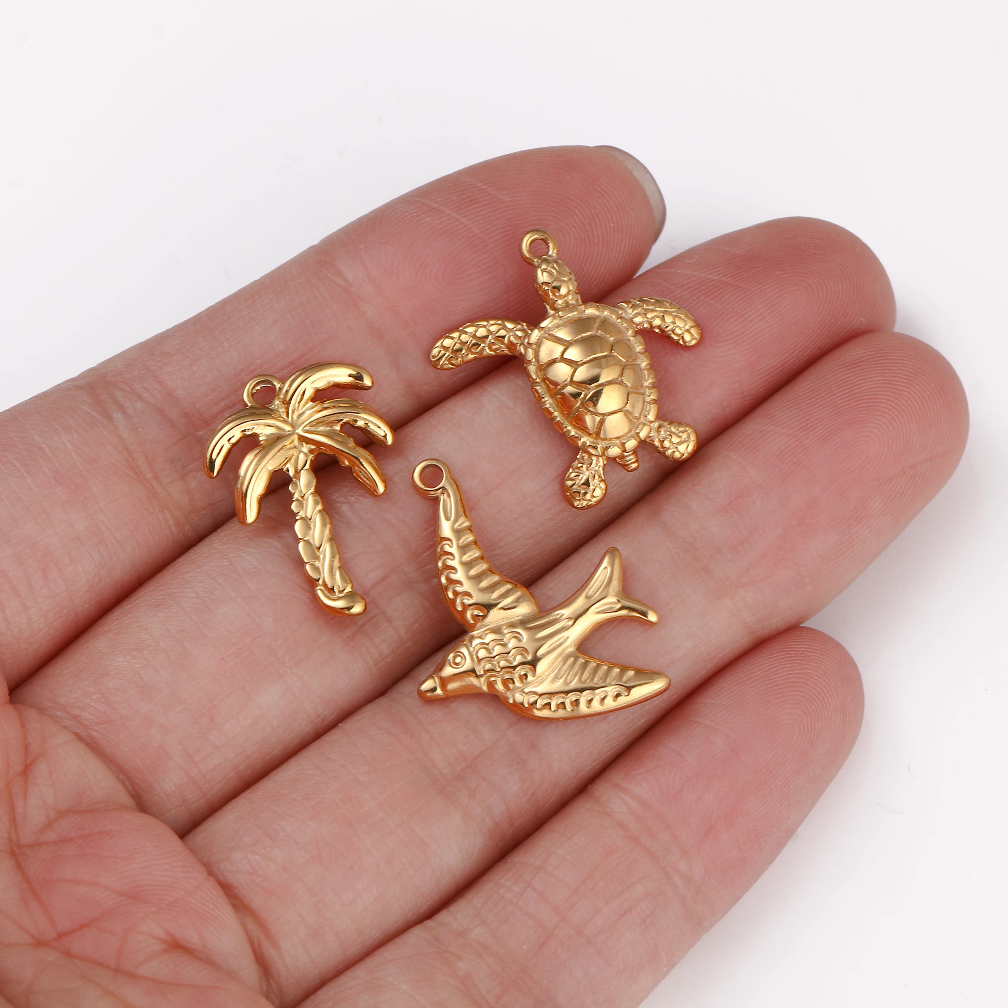 3Pcs Turtle/Sailboat/Coconut Tree Ocean Charm Stainless Steel Sea Marine Life Pendant DIY Necklace Bracelet Craft Jewelry Making view 5