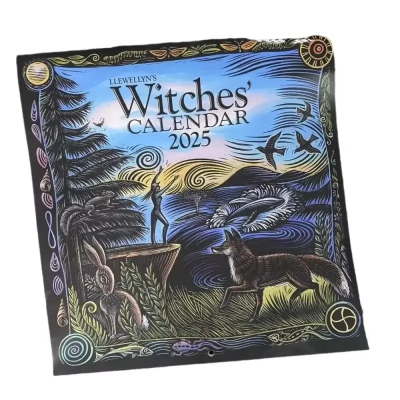 Creative Hangable 2025 Calendar Paper Almanacs & Datebooks 2025 Witches' Calendar Wall Calendar  Retro Style Art Wall Calendar