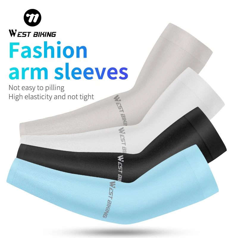 WEST BIKING Ice Silk Cycling Arm Sleeves Multi Colors Summer Cool UPF50+ Cycling Sleeves Breathable High Elastic Sport Arm Cover