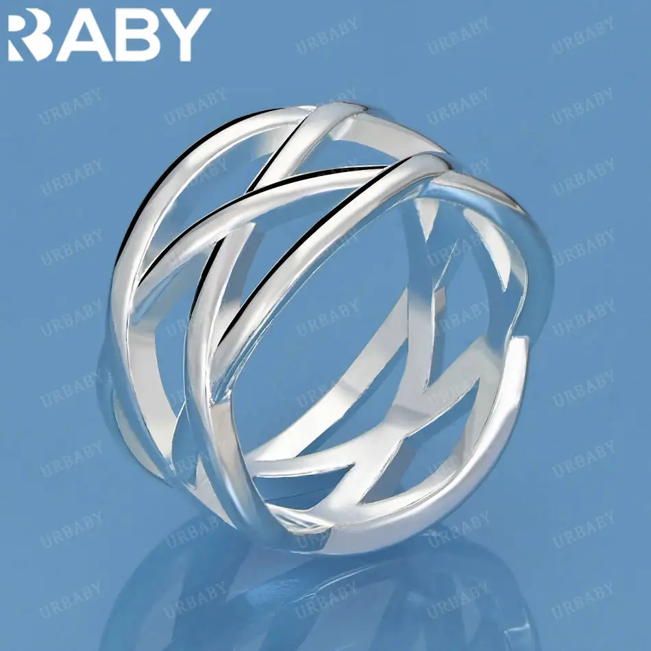 

URBABY 925 Sterling Silver Size 5-10 Cross Line Ring For Women Men Fashion Jewelry Vintage Grace Charm Noble Party Birthday Gift