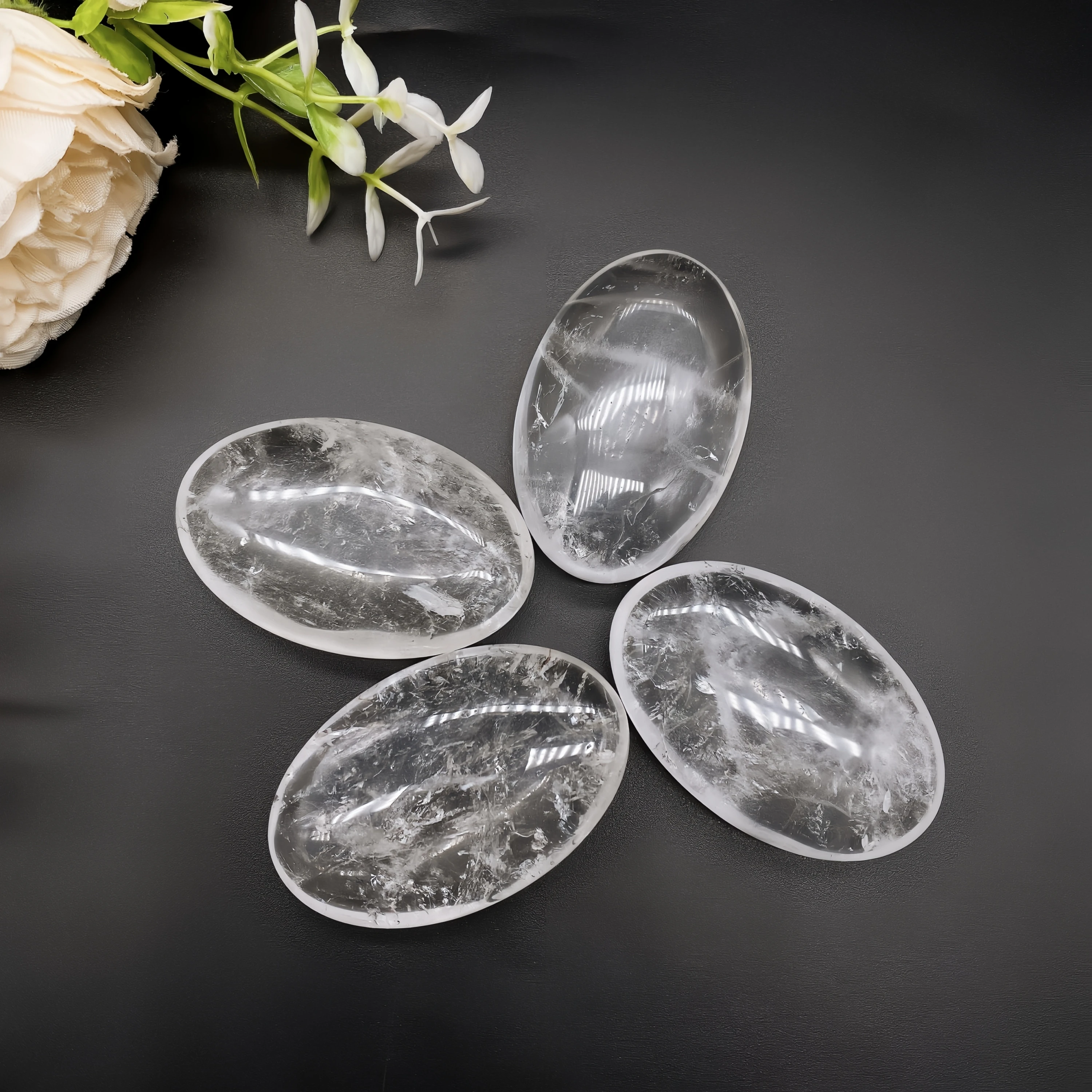 Natural Clear Quartz Pocket Palm Stone Crystal Energy Thumb Toy Hot Compress Crafts Reiki Healing Gift Mineral message tool