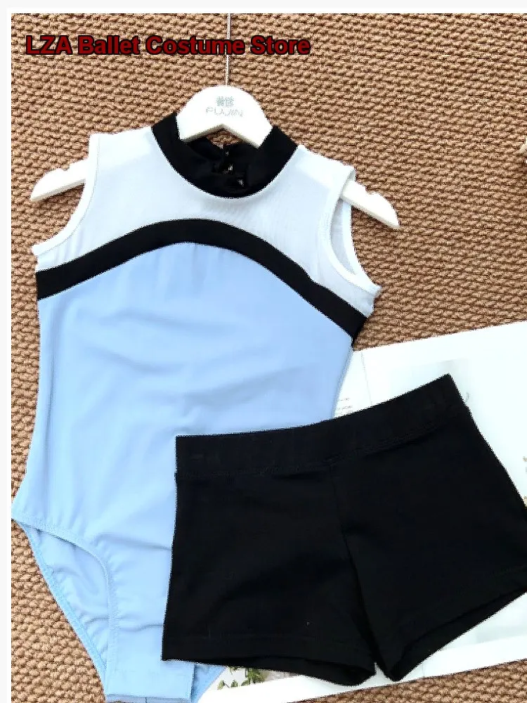 Children's Girls Art Exam High Neck Lace Patchwork Practice Jumping Body Suit Contrast Color Performance Summer Kids