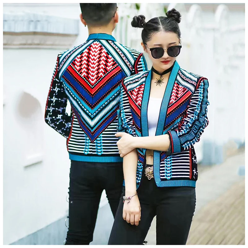 New Spring Autumn Colorful Blue Embroidery Suit Coat Personality Nightclub Male Singer Stage Catwalk Costume Fashion Jacket