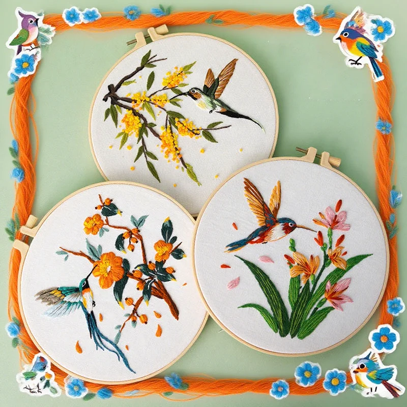 

Chinese Birds DIY Embroidery Kit Floral Pattern with Hoop For Beginner Handmade Art Needlework Sewing Art Home Decoration