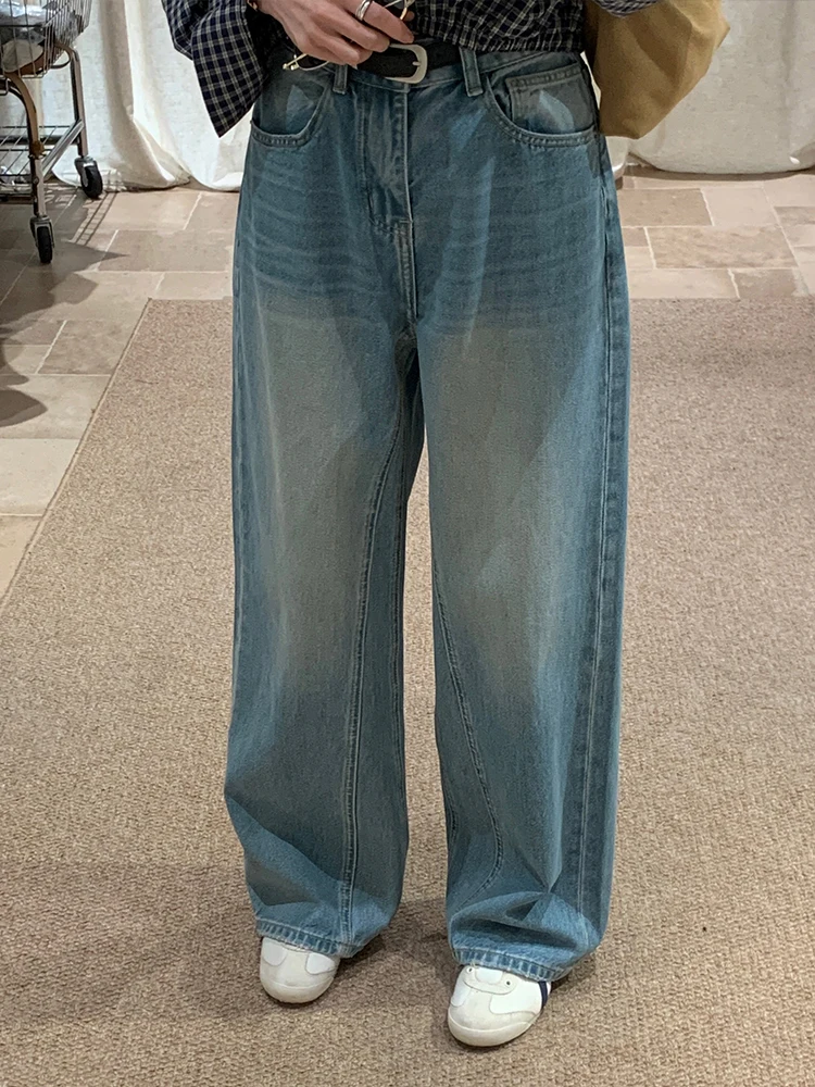 

Джинсы с высокой талией и широкими штанинами, женские повседневные прямые джинсы, весенне-осенний дизайн, джинсы больших размеров, длинные брюки