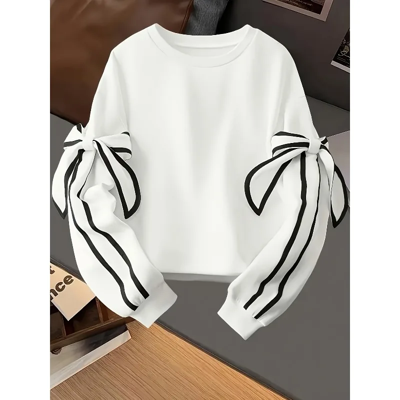 Plus Size 1XL-5XL Women's Autumn New Contrasting Round Neck Long Sleeved Loose Fit Casual Daily Pullover Sweatshirts