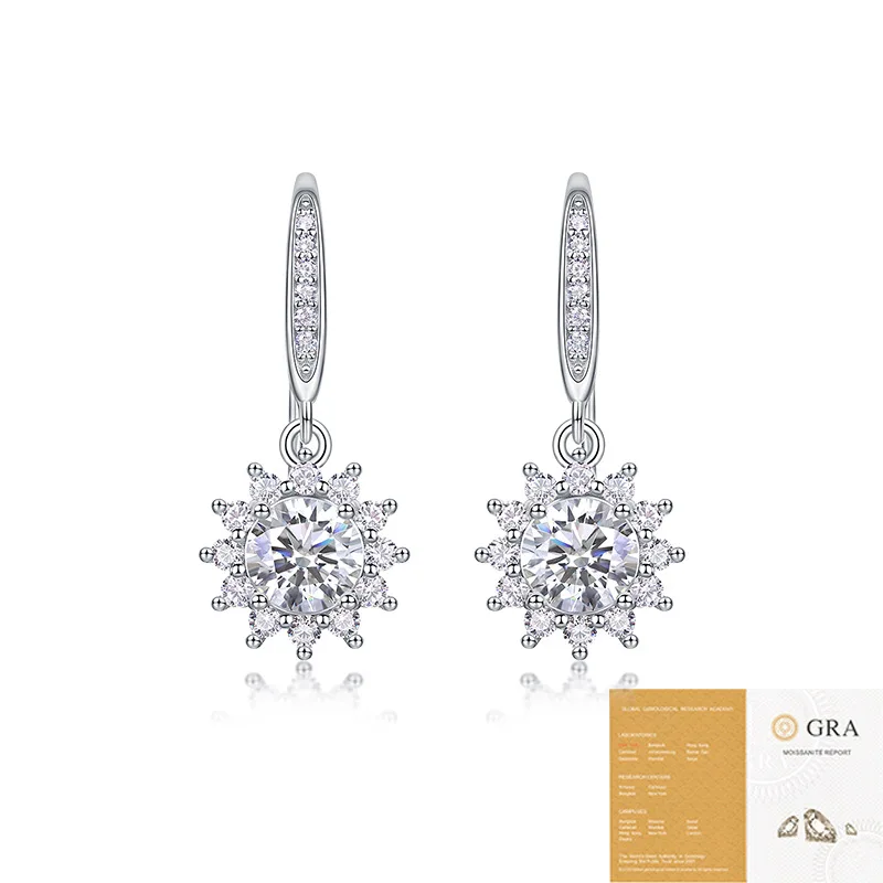 

0.5ct D Color VVS Clarity Sunflower Dangle Earrings with Moissanite True 925 Silver Material GRA Certified