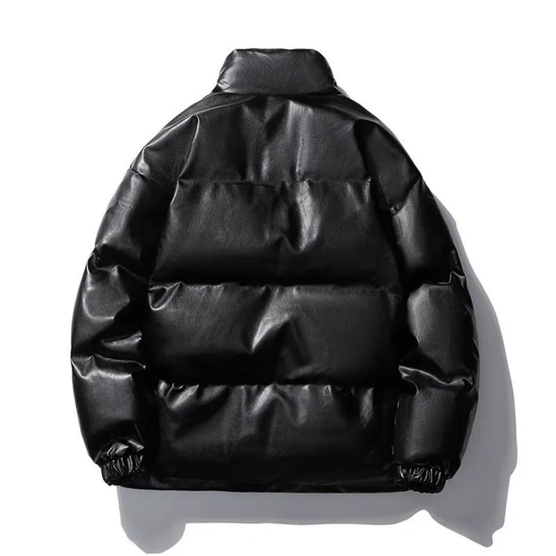 Winter Thick Man Short Parkas Warm Fashion PU Leather Coats Black Cotton Padded Male Down Jacket Elegant Zipper Clothes