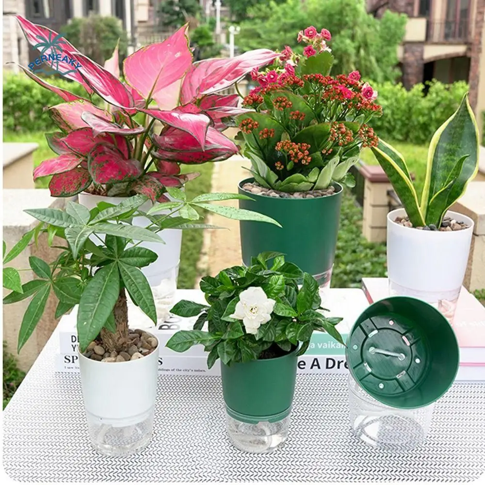 With Rope Self-absorbing Plant Pot Transparent Double Layer Self Watering Flower Pot Safety Resin Lazy Hydroponic Flower Pot