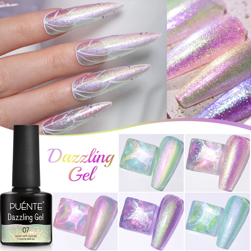 

PUENTE 7.5ML Pearl Shell Mermaid Glitter Gel Nail Polish Aurora Chameleon Dazzling Nail Art Gel Soak Off Semi-permanent Varnish