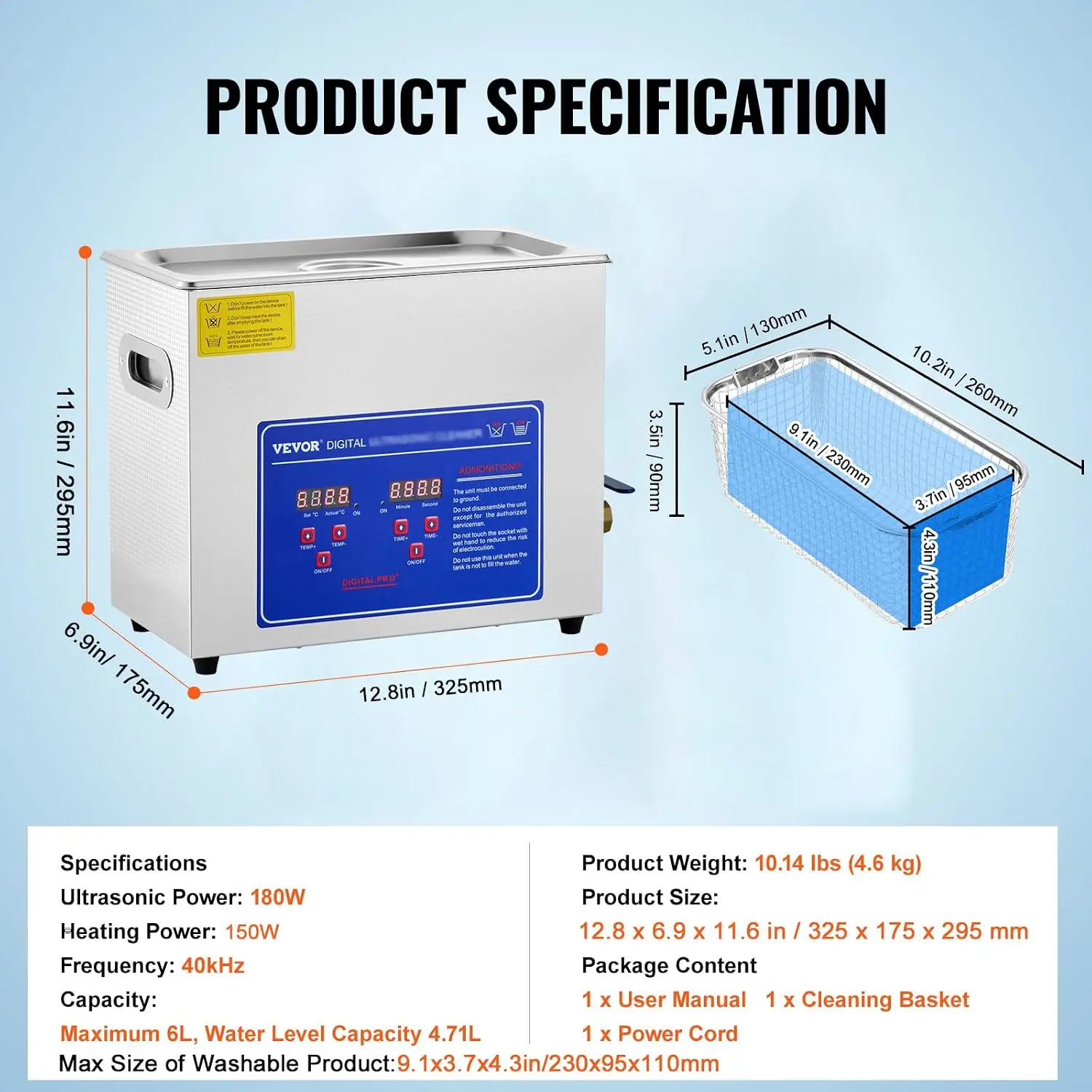6L Commercial Sonic Cleaner, 40kHz Professional Cleaning Machine with Digital Timer & Heater, 110V - Ideal for Watches, Instrume