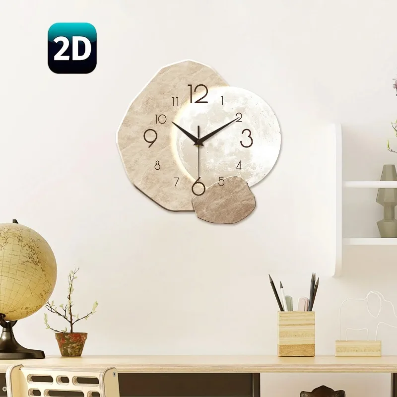 Image of Moderne Schlichte Geräuschlose Wanduhr, Mond-Design - Quarzwerk, Holzmaterial, für Schlafzimmer, Wohnzimmer oder Bürodekoration