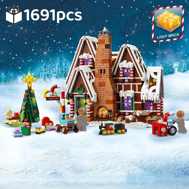 

Christmas Gingerbread House Family Gathering Building Blocks Elk Gingerbread Man Children Assemble Educational Toys Christmas Gi