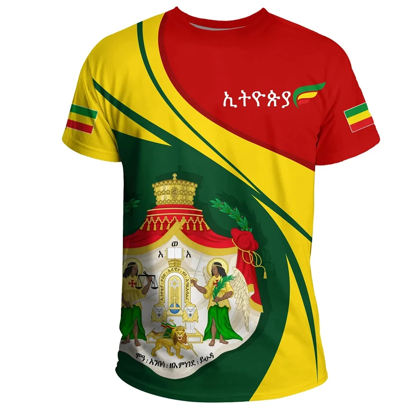 Africa County Ethiopia Eritrea Lion Tattoo Retro Street 3D Print Tee Shirts Ethiopian National Emblem Unisex Short Sleeve Tops