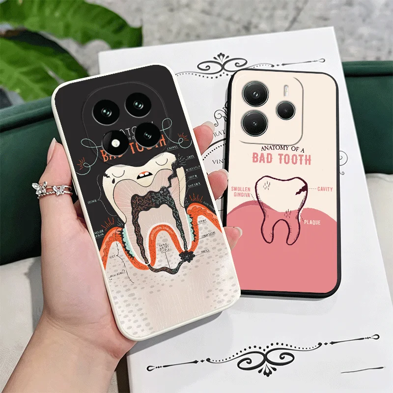 Funda de teléfono suave con diseño de dientes de dentista para Xiaomi Redmi Note 17 12 13 14 15 Pro Plus + 12S 11S 4G 11T 5G, funda para parejas en blanco y negro
