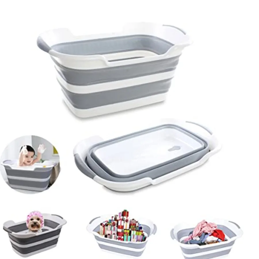 

Collapsible Dog Bathtub with Drain Plug - Foldable Portable Pet Bath Tub for Small Dogs Cats 25L Large Travel Shower Basin Ligh