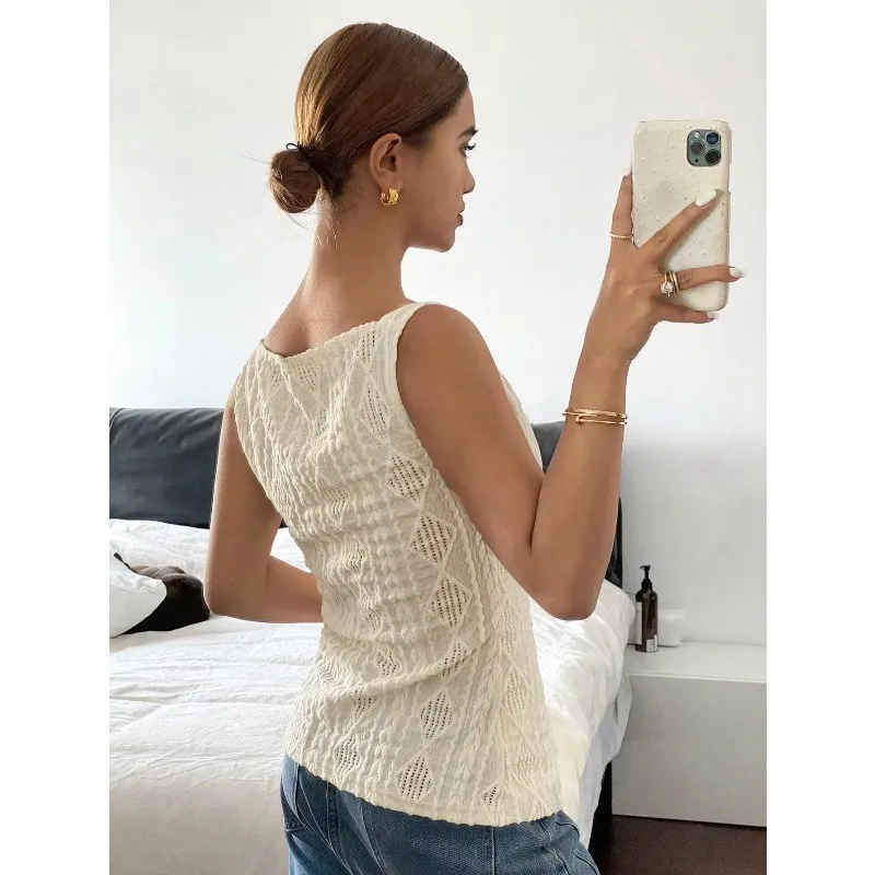 Women's Summer Sleeveless Geometric Texture Single Breasted Casual Shirt