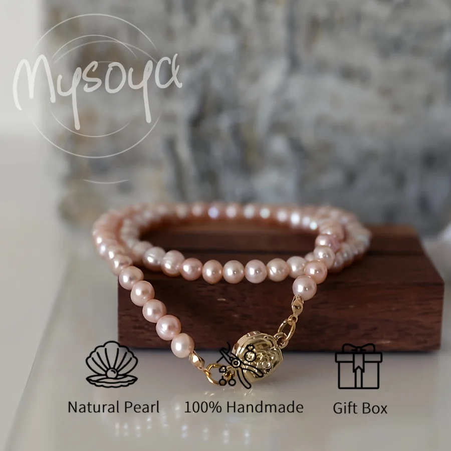 

MYSOYA 7-8 мм розовое ожерелье из пресноводного жемчуга, Золотая розовая застежка, штабелируемые ювелирные изделия, идеально подходящие для свадьбы, дня рождения, Рождества, Нового года