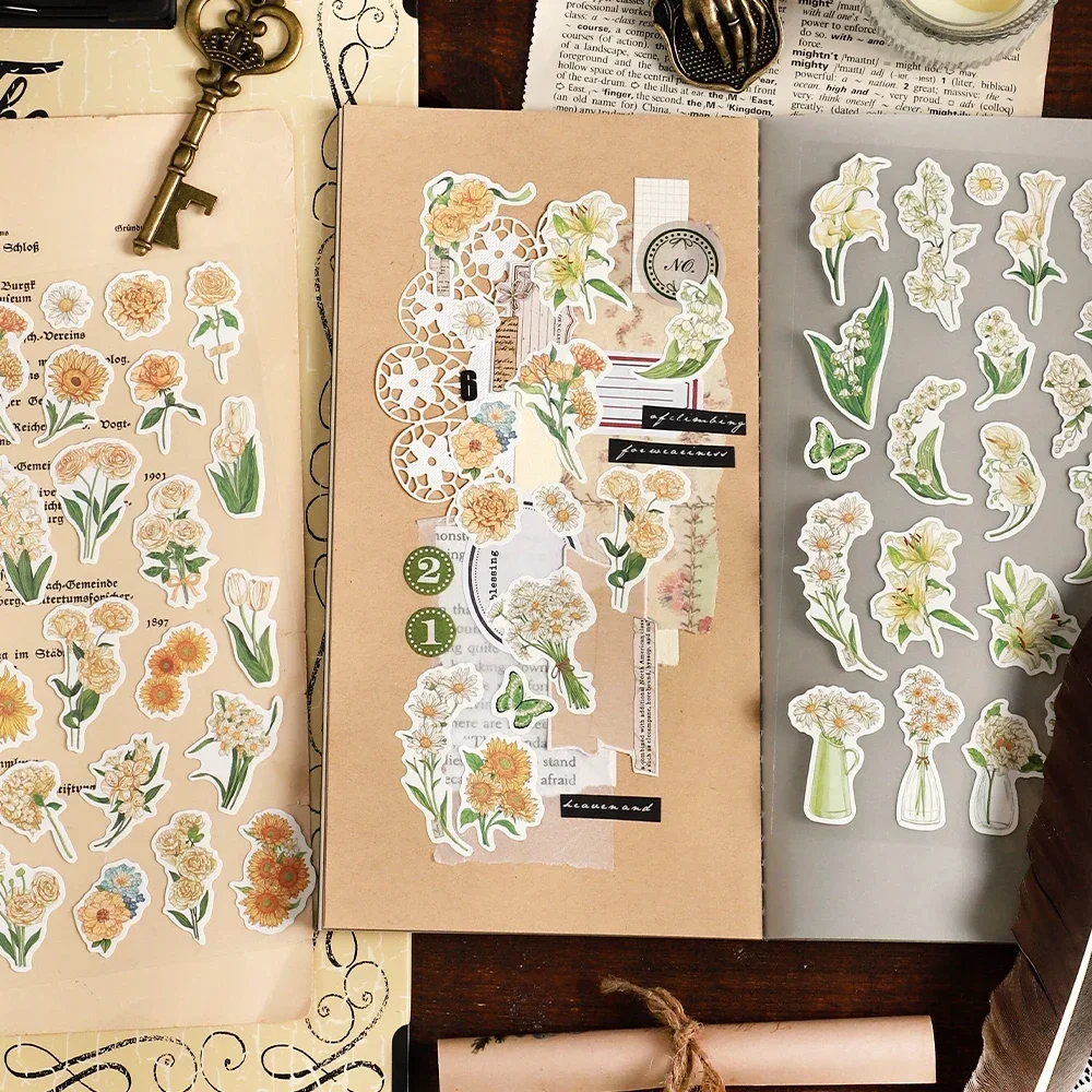 Colorful Fresh Flower Sticker Aesthetic Colorful Decoration Scrapbooking Stationery School Supplies for Kids