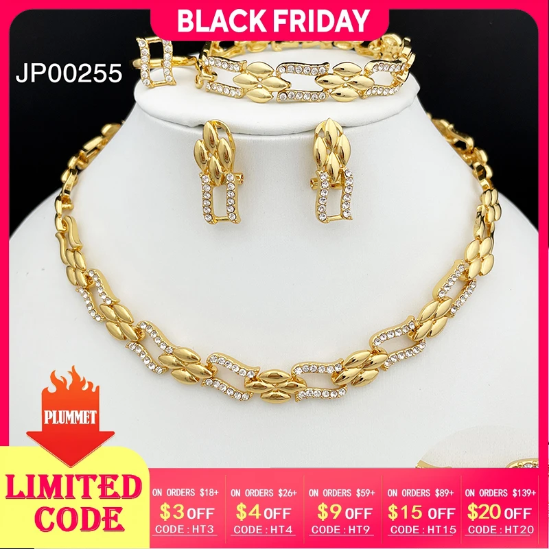 

Dubai Gold Color Jewelry Set Cuban Necklace Earrings For Women Bride Wedding Jewelry Banquet Party Gift