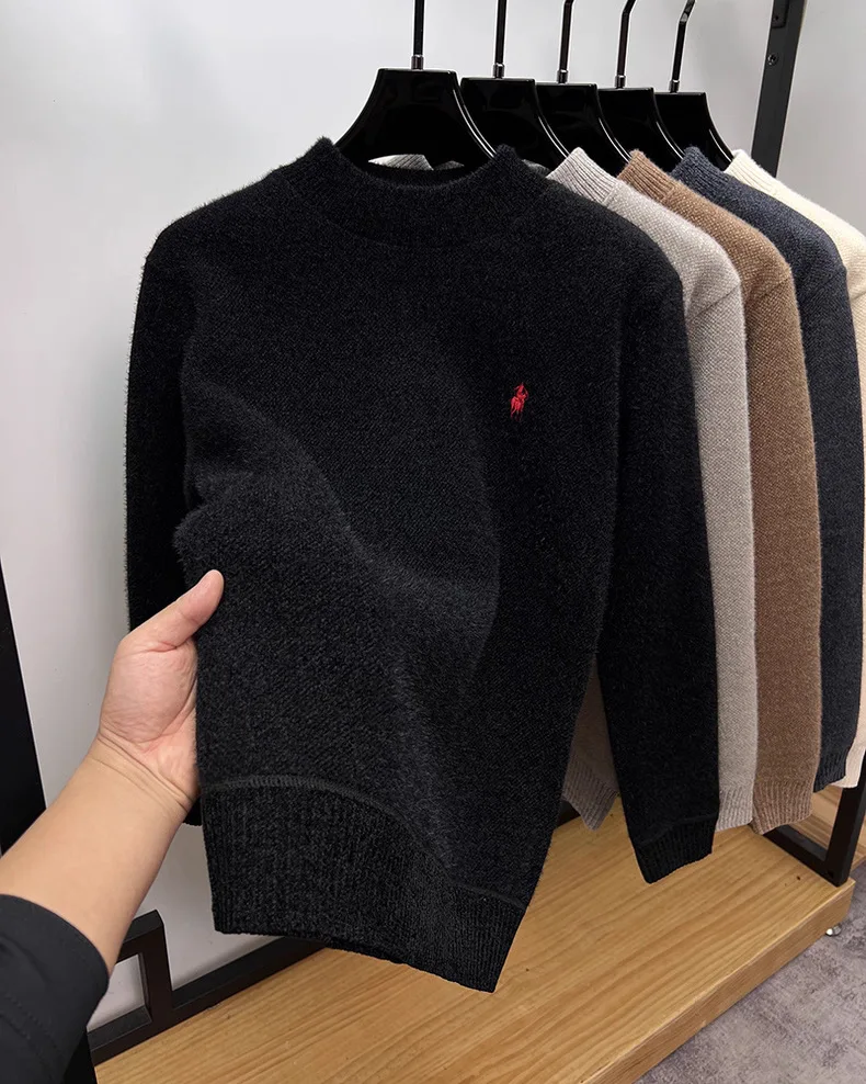 Pull à col rond pour hommes, marque de luxe de styliste mode décontractée broderie Paul exquise hiver avec peluche pull en tricot épais et chaud