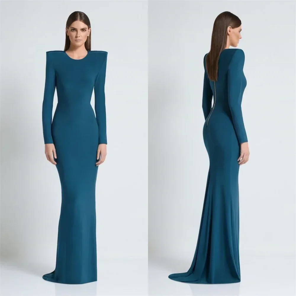 

Prom Dress Formal Dearin Scoop Neckline Column Floor length Skirts Vertically Bespoke Occasion Saudi Arabia Evening Gown