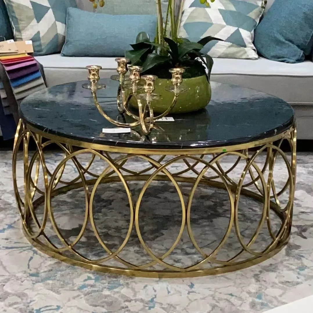 Modern Luxury Living Room Furniture living Room Round Marble Coffee Tables With Gold Metal Frame Stainless Steel Centre table