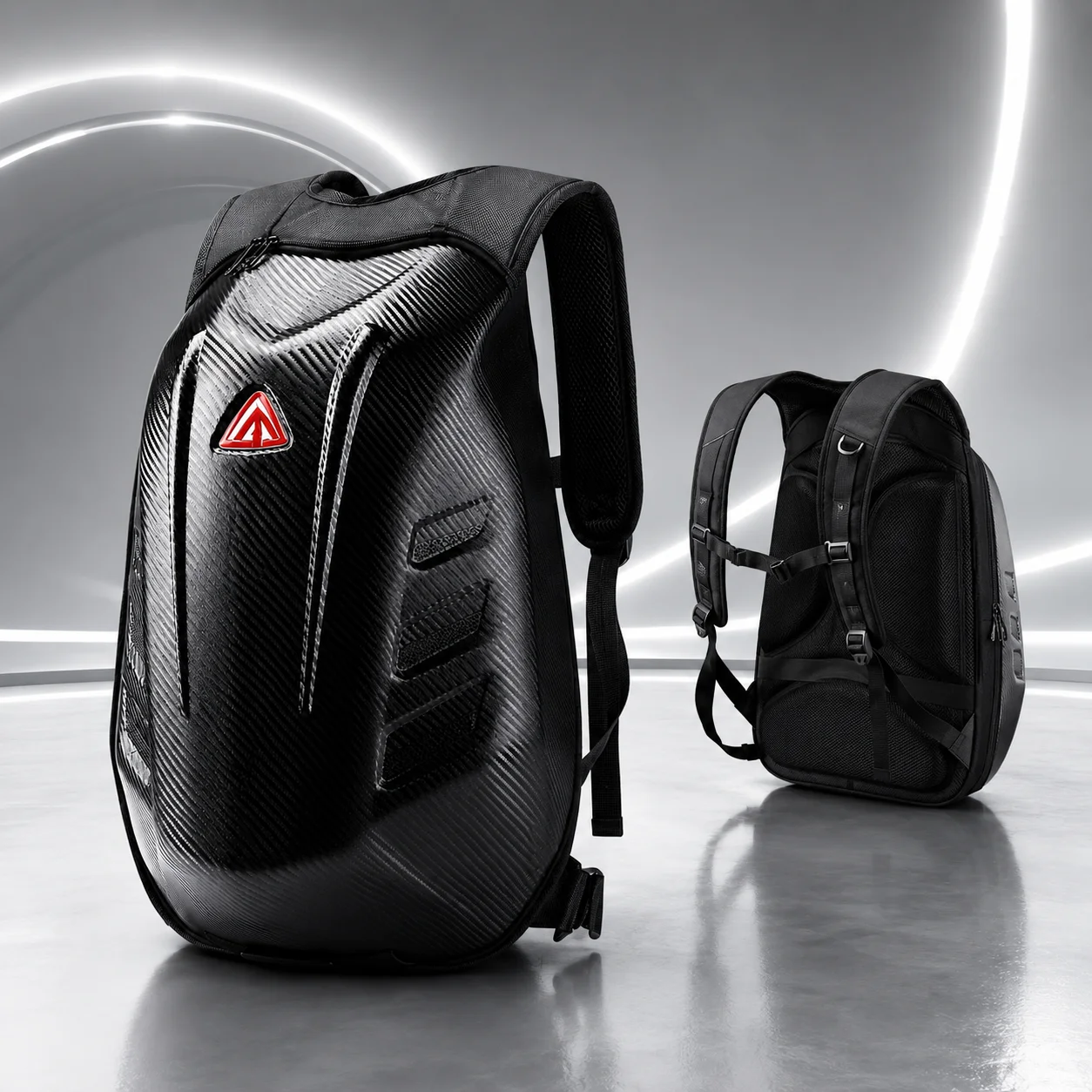 ALBERS Motorcycle Helmet Backpack Hard Shell Expandable Full Face Helmet Bag Water Resistant Reflective Moto Travel Pack Men