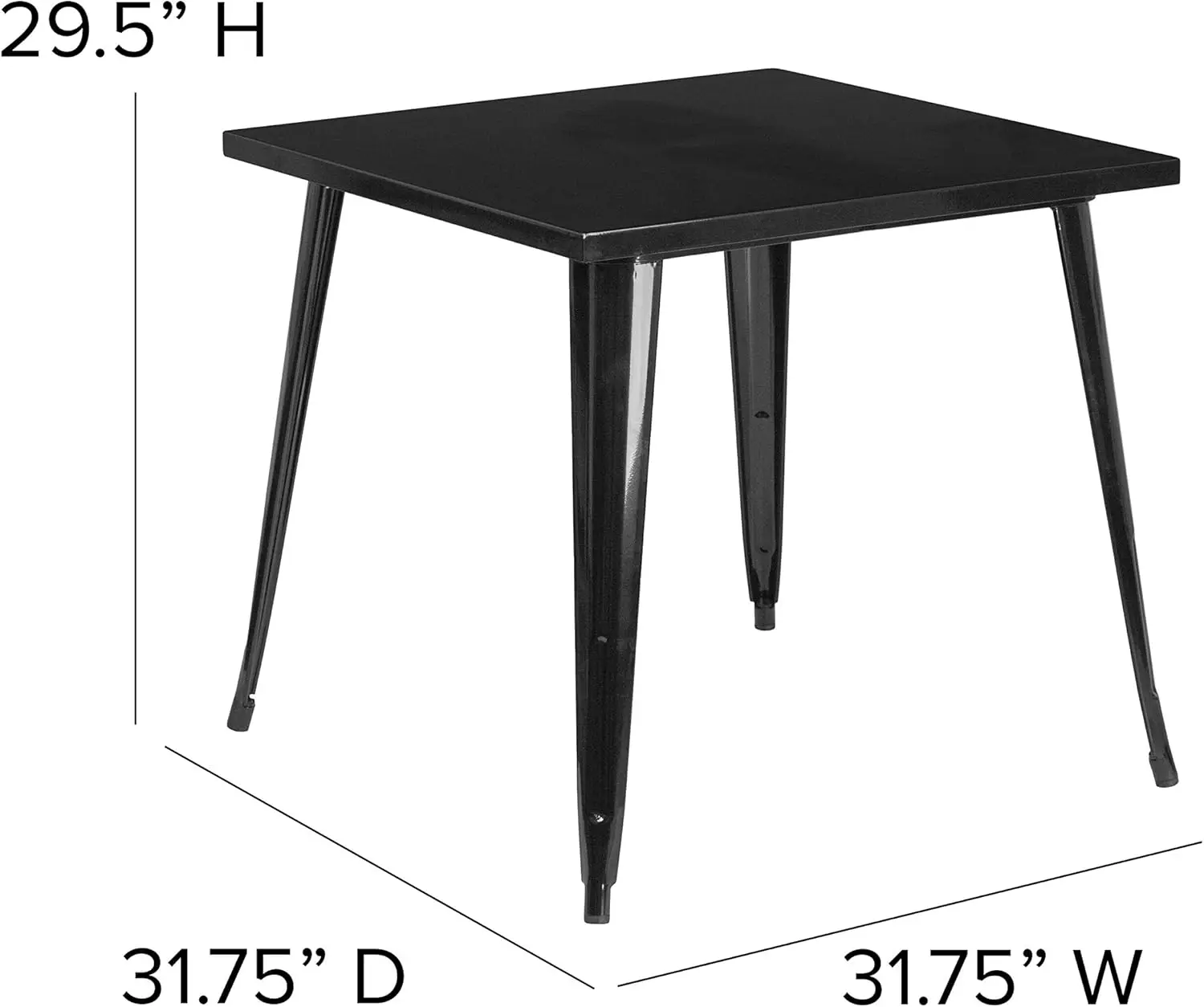 Black Metal mesa quadrada, mesa interior e exterior, grau comercial, 31,75 in