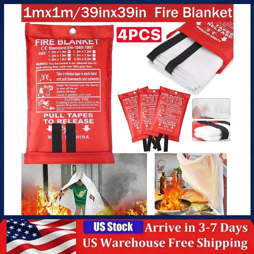 

2/4PCS Emergency Portable Fire Blanket Safety Cover Fire Mat Retardant Blankets Fiberglass Prepared Emergency