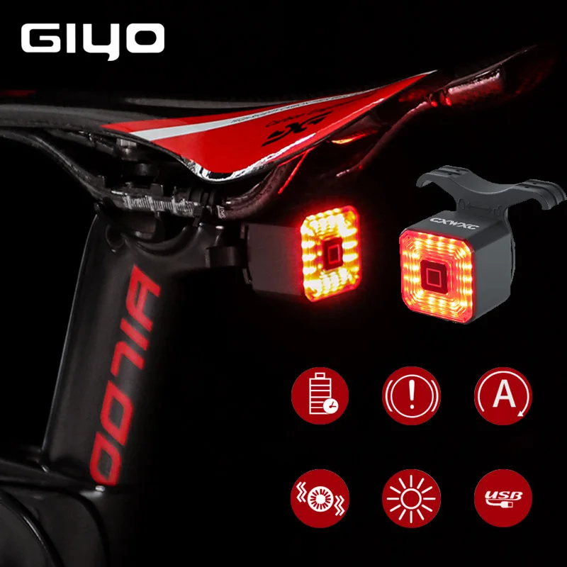 

Smart Bicycle Rear Light Auto Start Stop Brake Sensing Induction Waterproof USB Charging Cycling Tail Taillight LED Bike Light