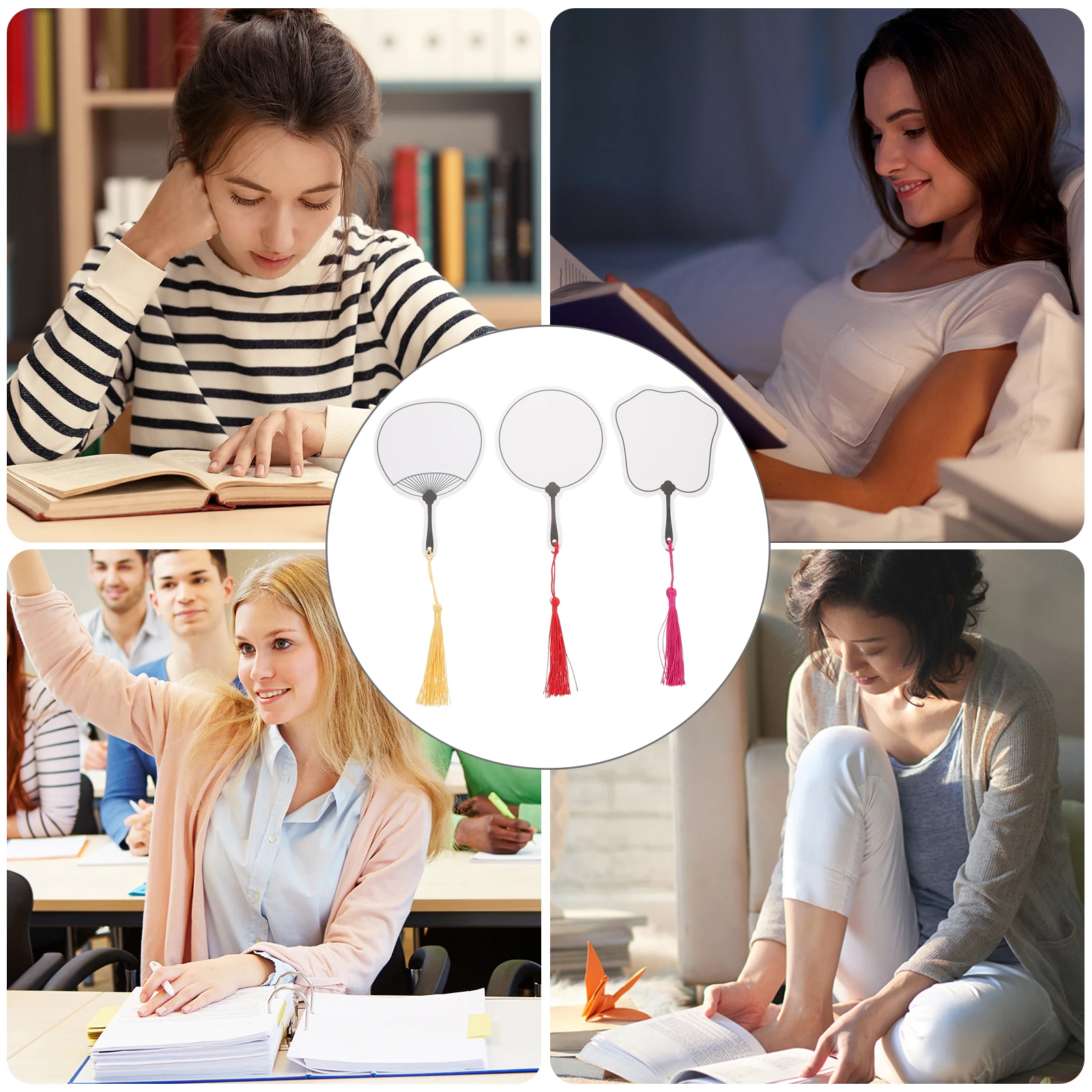 

12pcs Fan Shaped Tassel Bookmarks Diy Blank Paper Bookmarks For Graffiti Writing Decoration Graduation Gift Chinese Style Study