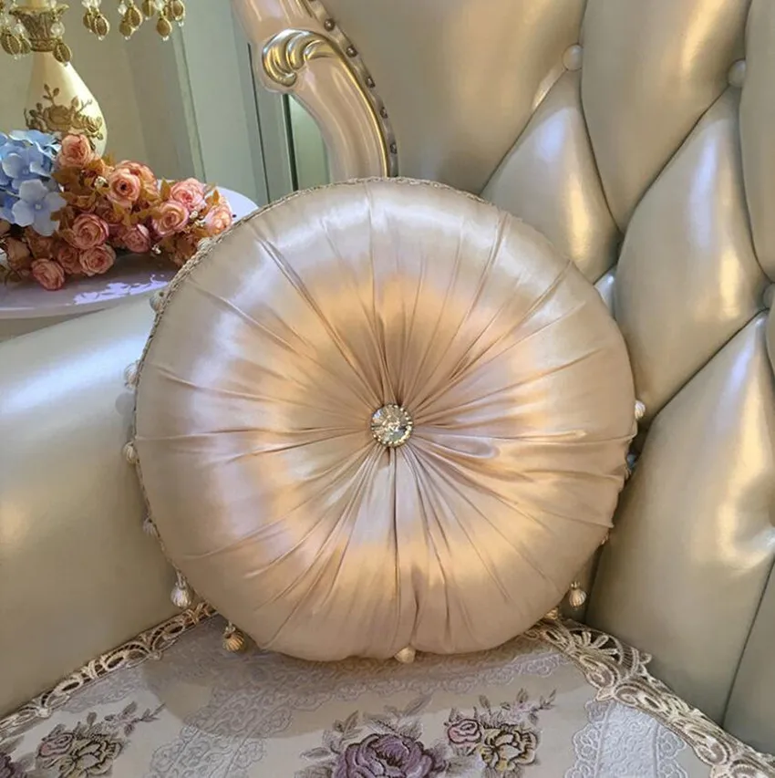 Luxury Fashion Super European Throw Pillow Cushion Round Beaded Fringed Handmade Pleated Wheel Pumpkin Seat Pad Cushion Cover