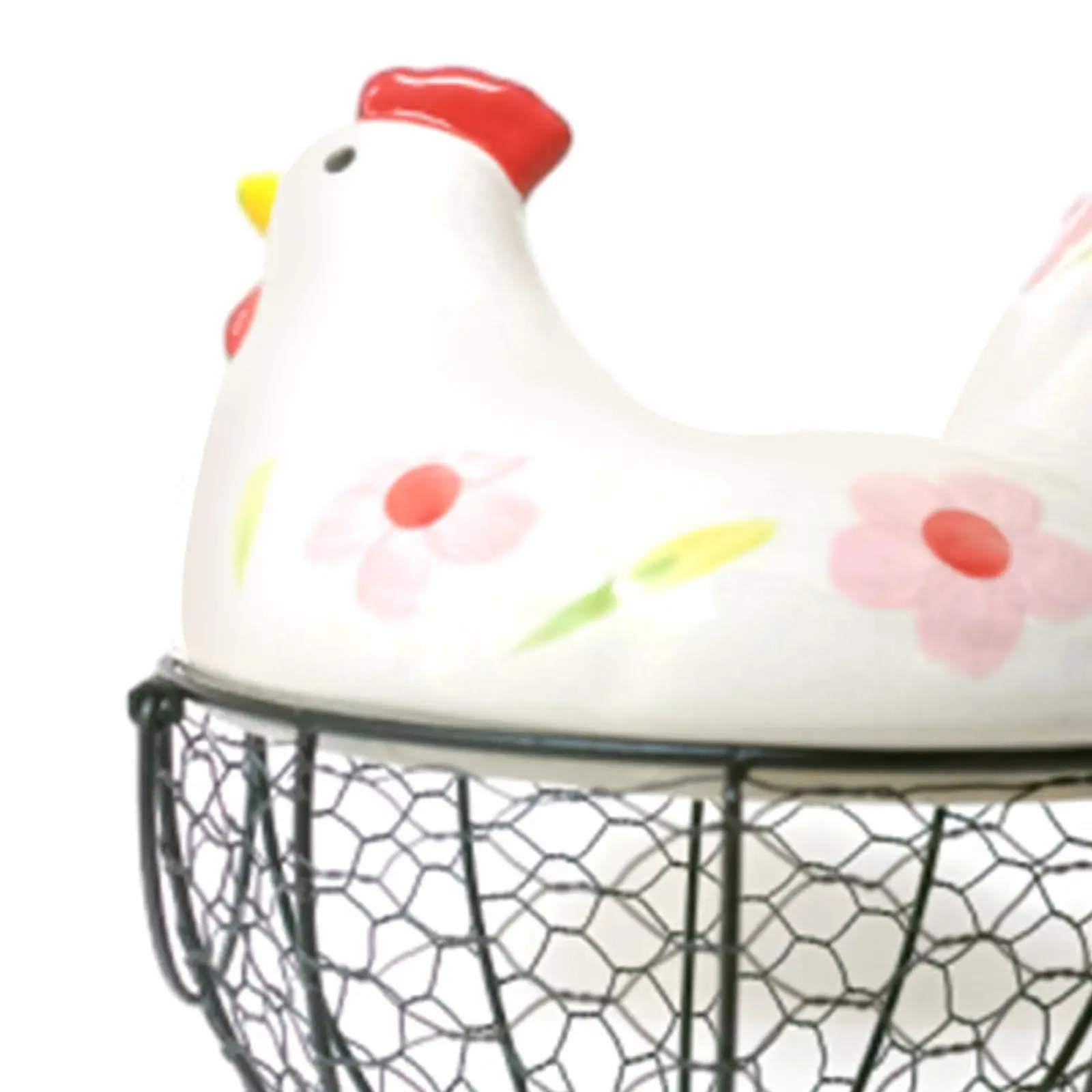 Chicken Egg Basket Cute Round with Ceramic Lid Organizer Case Chicken Egg Holder