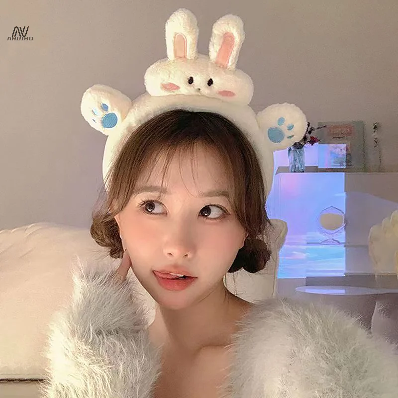 Winter Plush Cute Bear Ear Hairband Face Makeup Headband Women Girl Hair Head Band Hoop Accessories Scrunchie Headdress Headwear