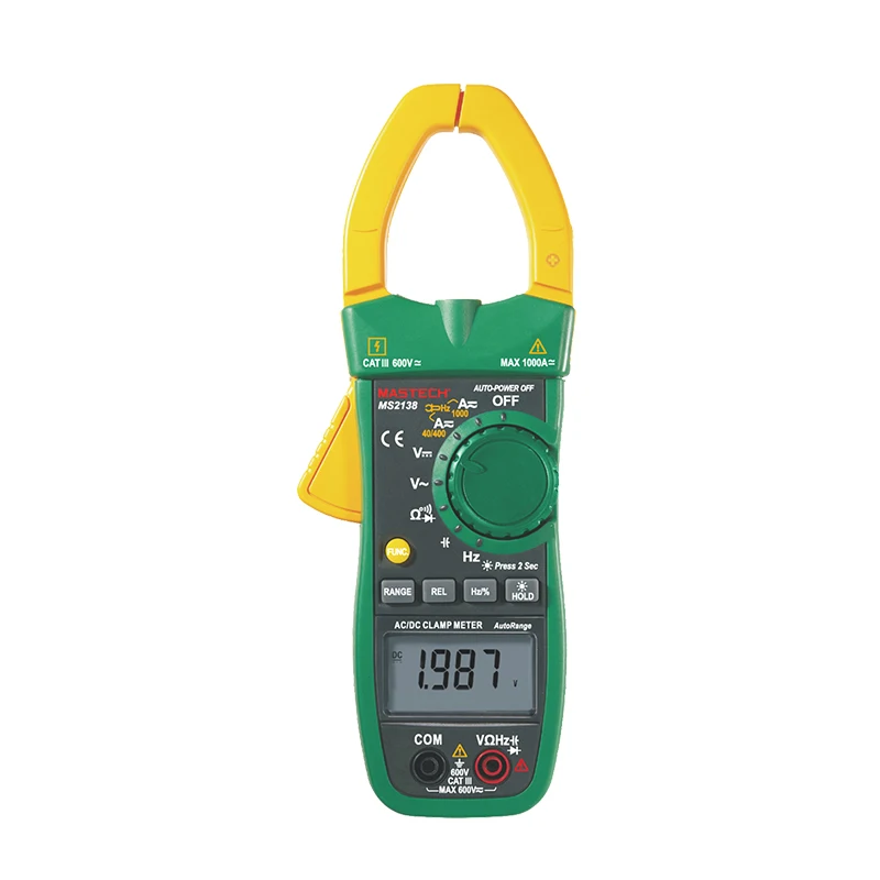 

MASTECH MS2138 Digital Clamp Meter Multimeter 4000 Counts Voltmeter AC/DC Current 1000A Voltage Indicator Resistance Capacitance