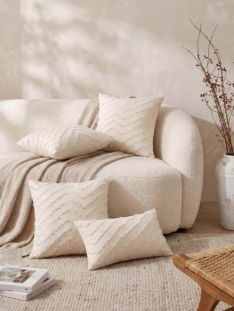 1pc Pink Geometric Tufted Decorative Cushion Cover Without Filler, Modern Throw Pillow Cover For Home, For Sofa, Living Room