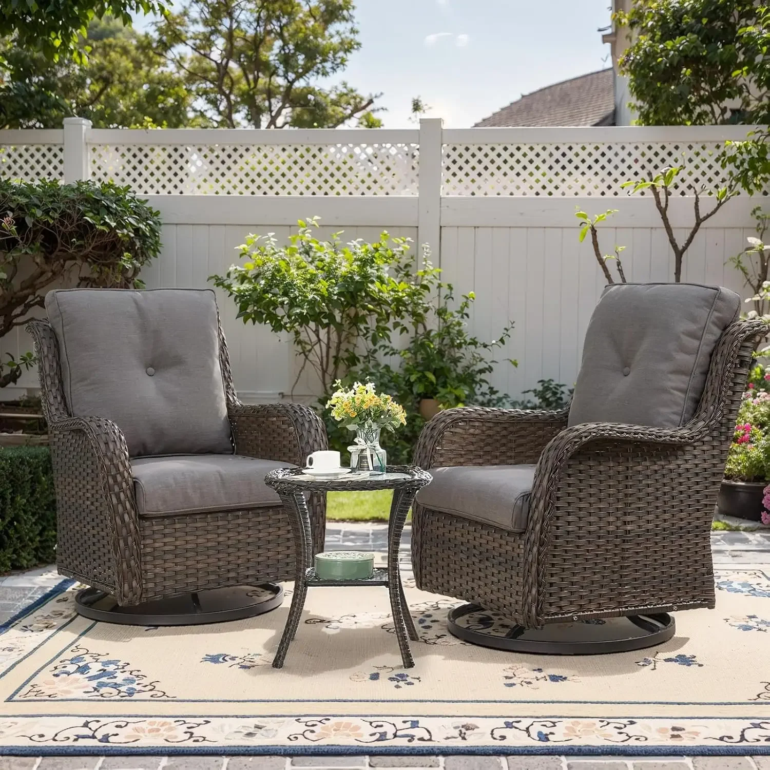 

Patio Furniture Set Swivel Rcoker - 3 Pieces Outdoor Glider Rocking Chairs with Small Side Table, Wicker Chair Sets for Porch