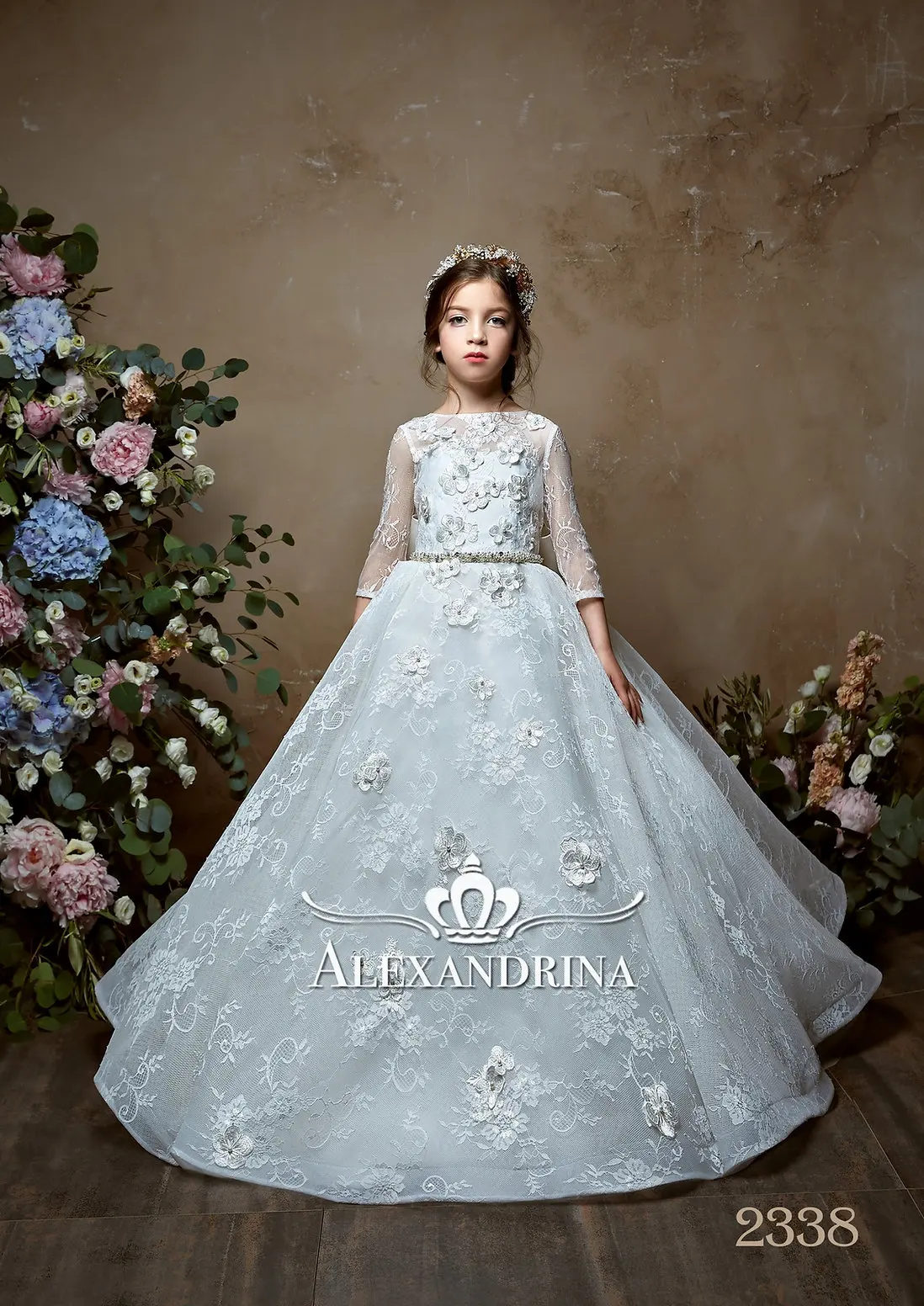 Fatapaese vestidos da menina flor para crianças do vintage princesa vestido de cetim branco manga longa ilusão renda com arco casamento mesmo festa