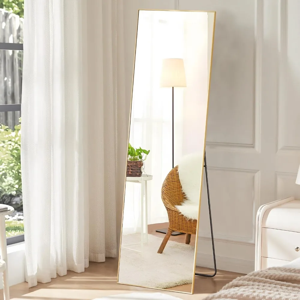 Full Length Mirror with stand, with Aluminum Alloy Frame for Bedroom, Standing Full Body Mirror with Shatter-proorf Nano Glass