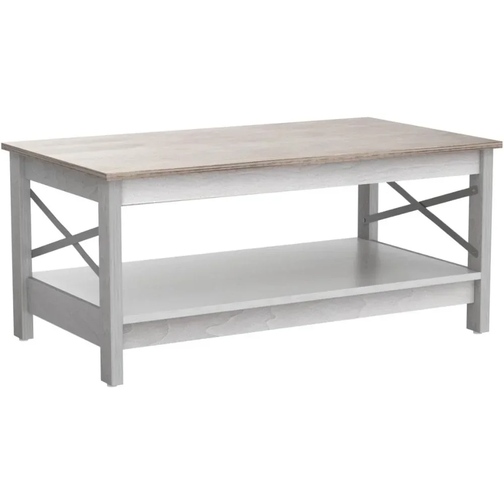 

Coffee Tables for Living Room, Modern Farmhouse Coffee Table with Storage, 2-Tier Center Table Wood Living Room Table