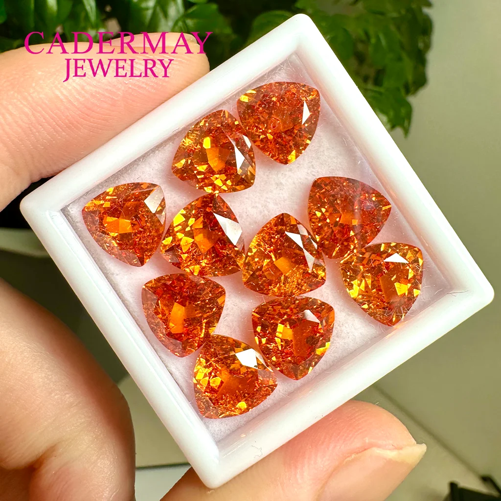 Cadermay Fanta Orange Lab-Grown Sapphire Trillion Shape Natural-Looking Cotton Inclusion Loose Gemstone for Jewelry Making