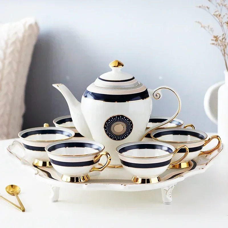 British afternoon tea set European light luxury coffee cup ceramic flower tea cup household tea kettle with tray