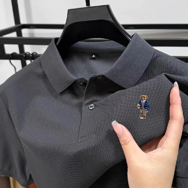 Summer high-quality cotton short sleeved men's polo shirt fashion brand teddy bear embroidery golf business casual T-shirt view 3